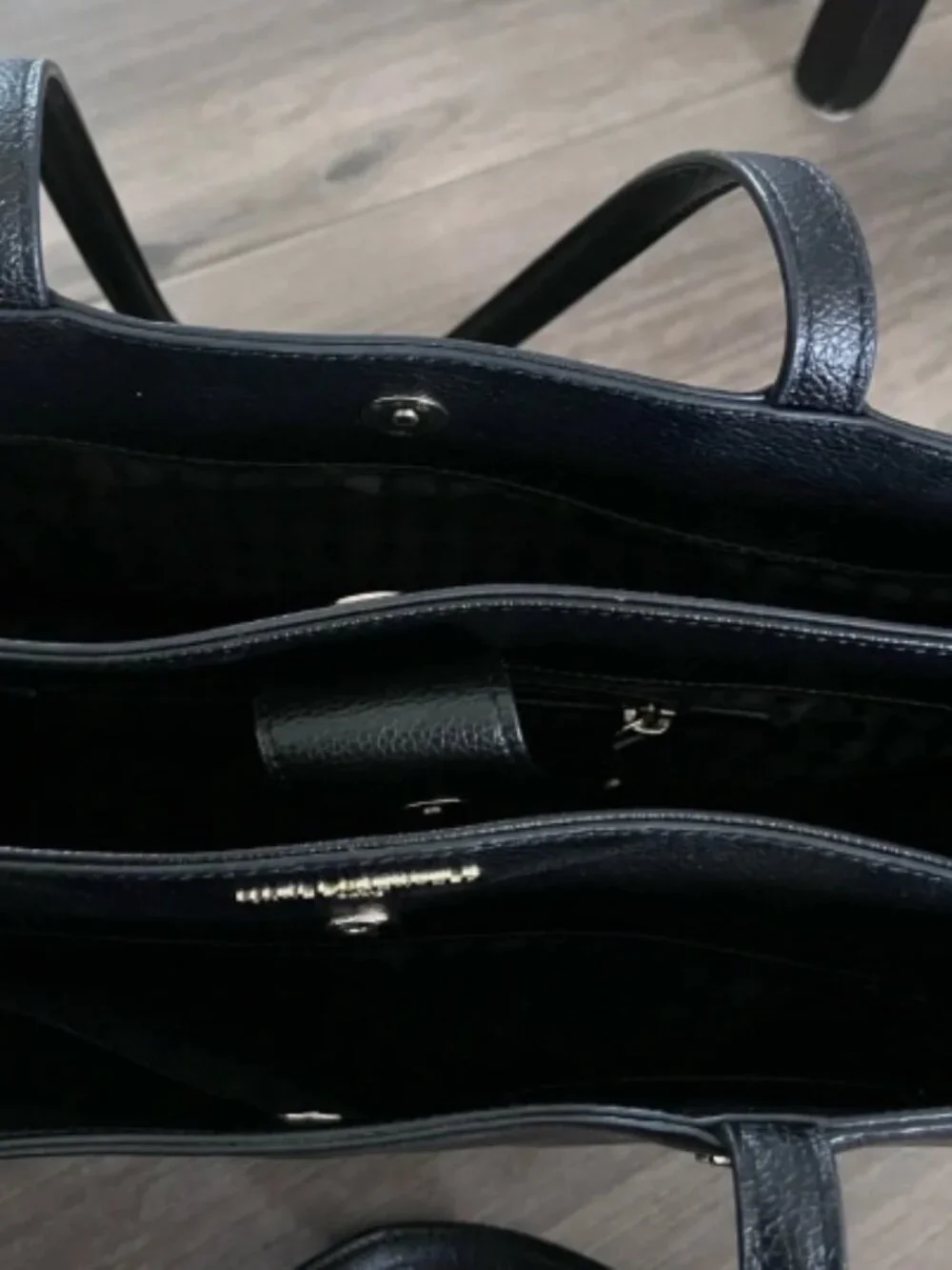Karl Lagerfeld Paris Black Leather Dorine Handbag Tote Shoulder Purse - Picture 4 of 6
